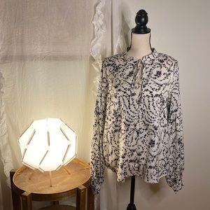 Bishop + Young Floral Print Necktie Blouse Top Size Medium